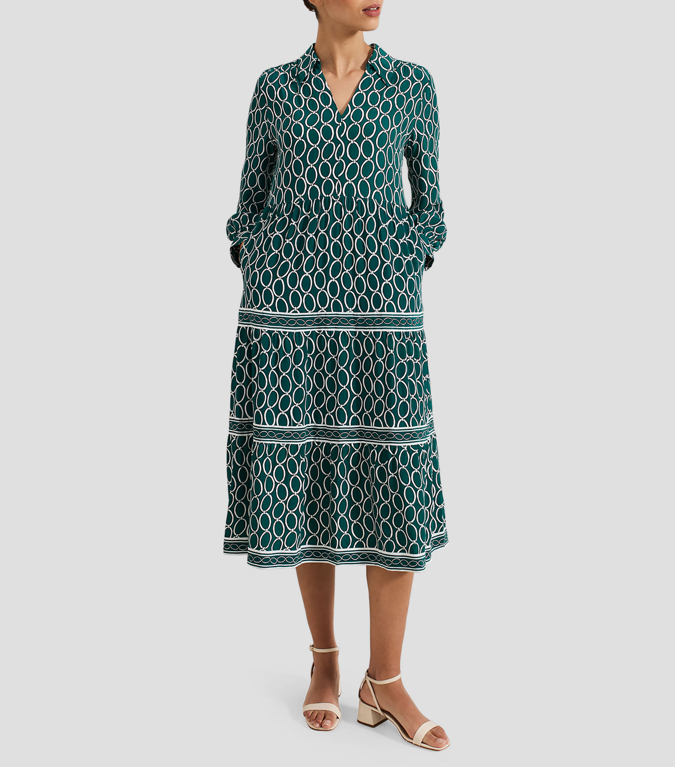 Vestido midi con manga larga y estampado Lara Tiered Mujer